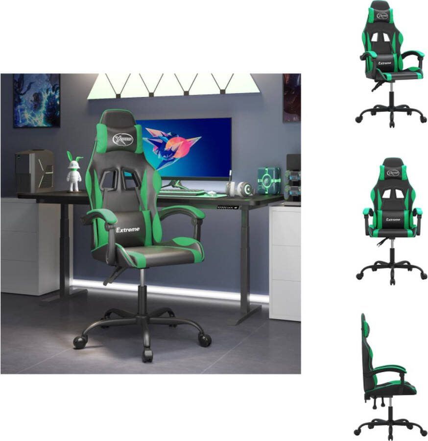 VidaXL Gamestoel Kunstleer Verstelbaar Zwart Groen 57.5x59.5x(121-131) cm Bureaustoel