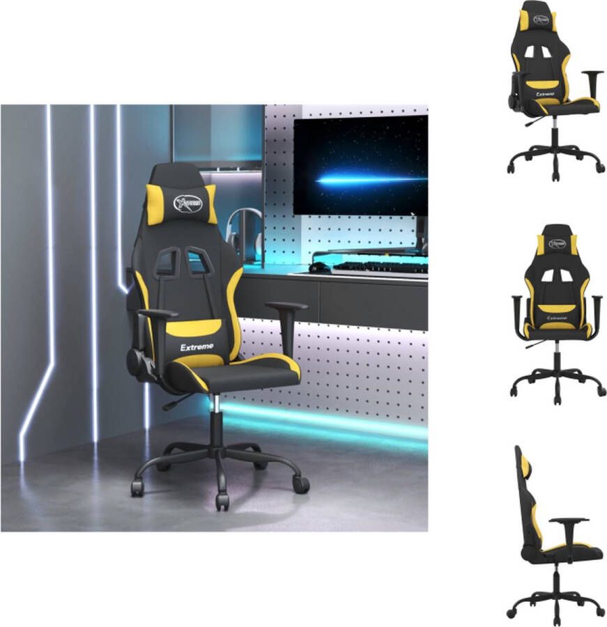 VidaXL Gamestoel Verstelbaar Duurzaam materiaal Handig ontwerp Stevig en stabiel Zwart en geel 65 x 62.5 x (120-130) cm Bureaustoel