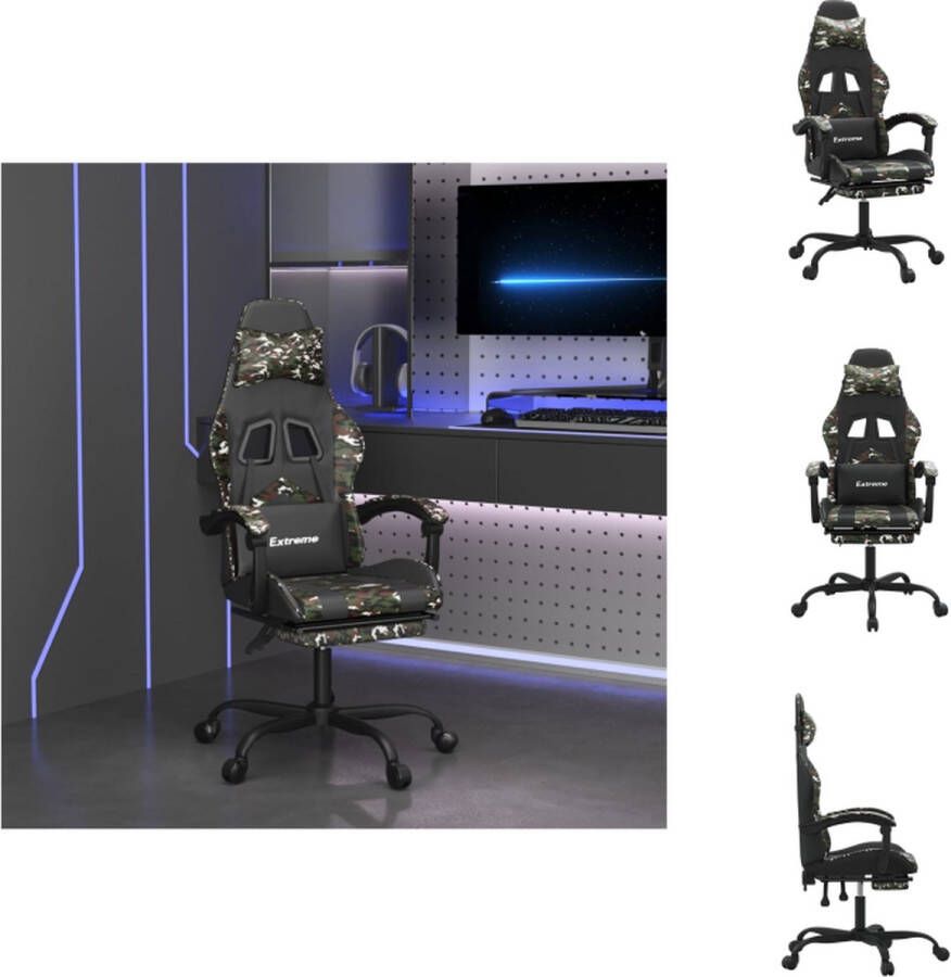 VidaXL Gamestoel Zwart en camouflage 57.5 x 59.5 x (121-131) cm Met extra kussens en voetensteun Verstelbare rugleuning en hoogte Bureaustoel