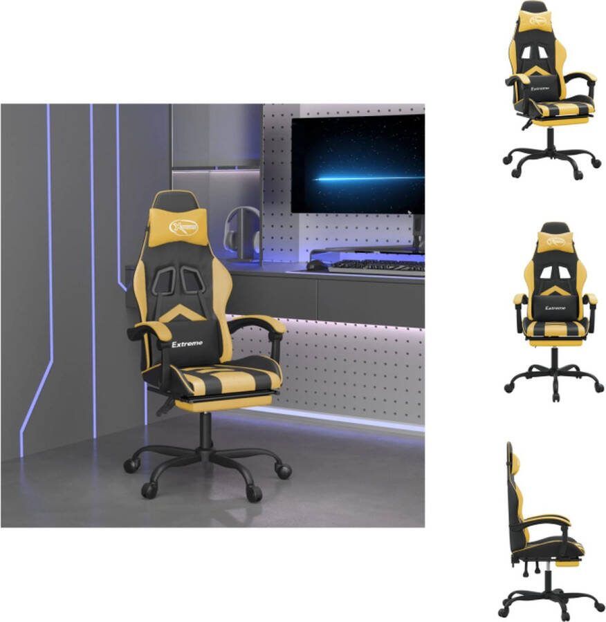 VidaXL Gamestoel Zwart en Goud Kunstleer Verstelbare Rugleuning Voetensteun 57.5 x 59.5 x (121-131) cm Bureaustoel