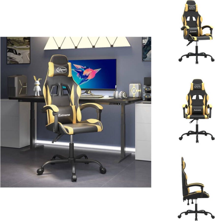 VidaXL Gamestoel Zwart goud Kunstleer Verstelbaar Inclusief extra kussens Duurzaam materiaal Inclusief montagehandleiding Bureaustoel