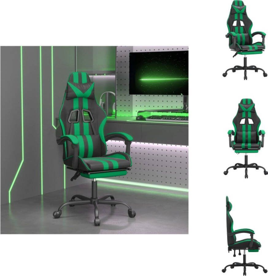VidaXL Gamestoel Zwarte en Groene Kunstleren Stoel Verstelbare Rugleuning en Voetensteun Stevig en Stabiel Frame 57.5 x 59.5 x (121-131) cm (B x D x H) Bureaustoel