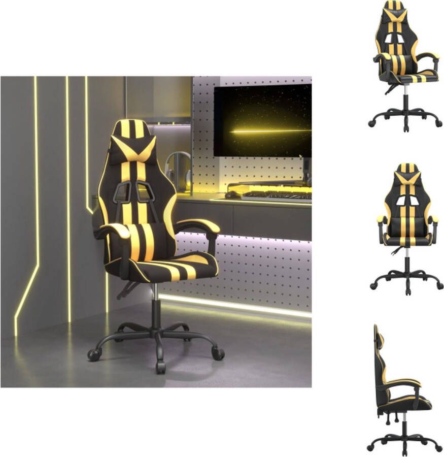 VidaXL Gamestoel Zwart goud Kunstleer 57.5 x 59.5 x (121-131) cm Verstelbare rugleuning en hoogte Inclusief extra kussens Stabiel metalen frame Bureaustoel