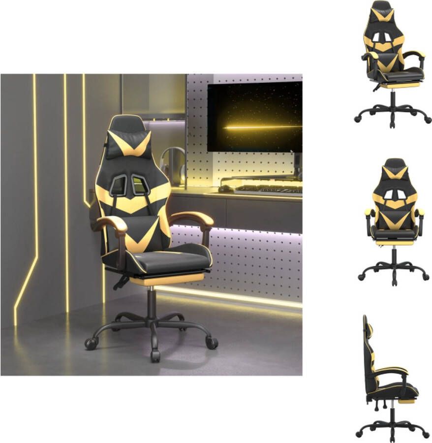 VidaXL Gamingstoel Zwart Goud Kunstleer Verstelbaar Met kussens en voetensteun Bureaustoel