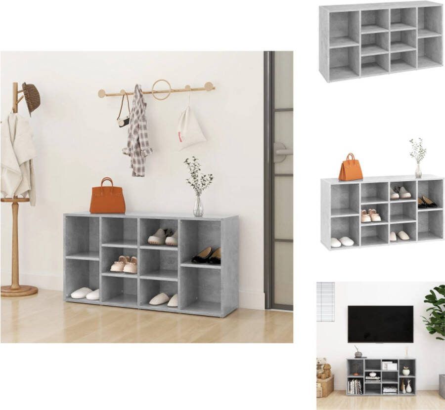 VidaXL Garderobebank Betongrijs 103x30x54.5 cm 10 vakken Schoenenkast