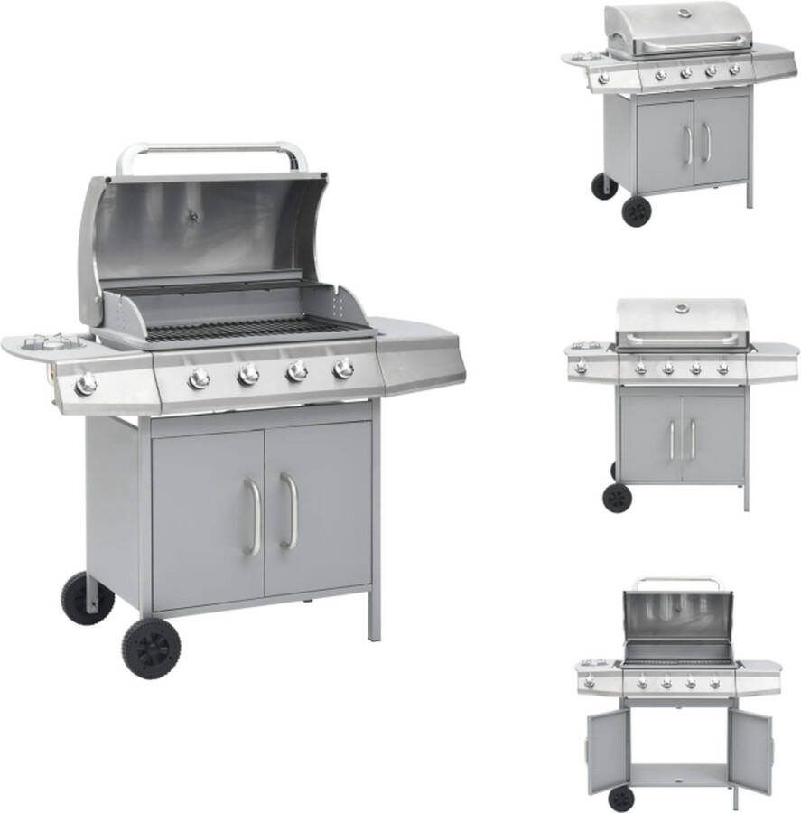 VidaXL Gasbarbecue 121.5 x 55 x 107 cm 4 grote kookzones 1 zijkookzone Robuust design Ingebouwde thermometer Verwijderbare vetopvanger Opbergkastje Zwenkwielen Inclusief afdekhoes Barbecue