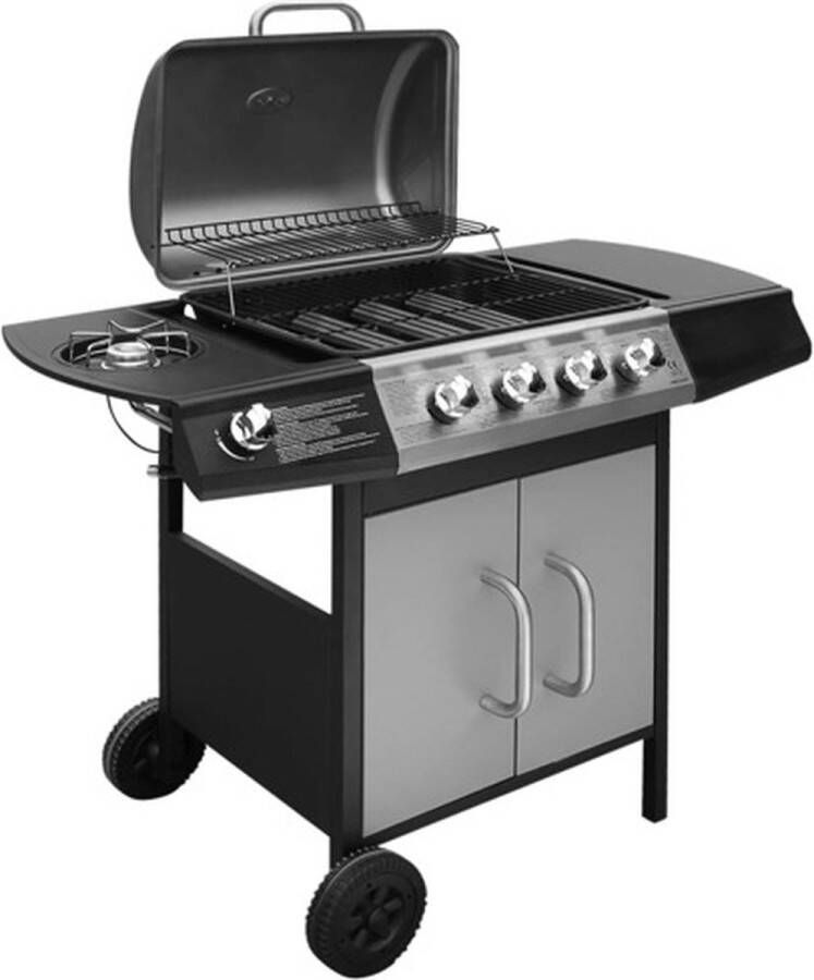 VidaXL Gasbarbecue 4+1 kookzone zwart en zilver