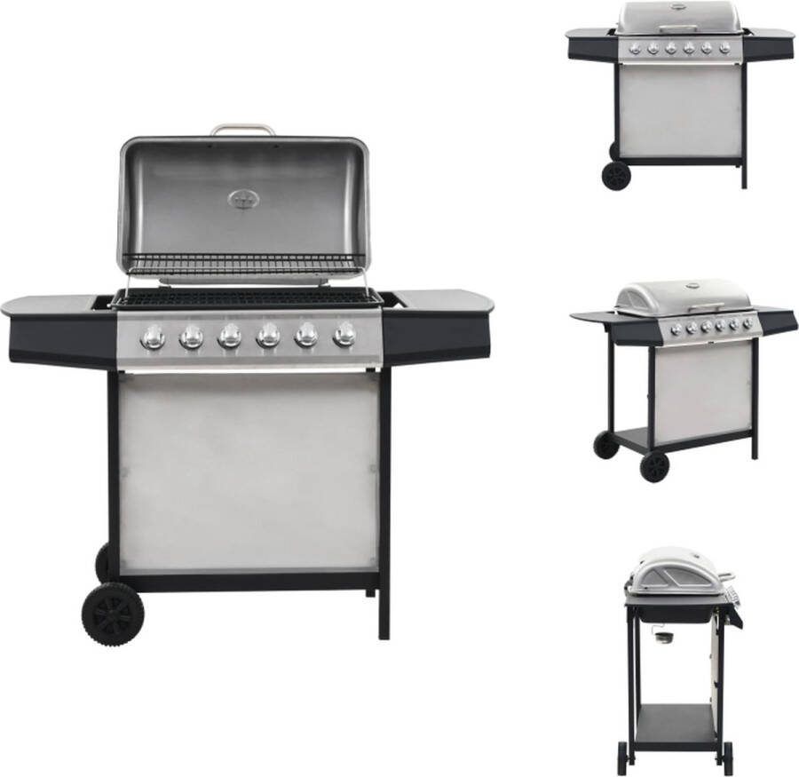 VidaXL Gasbarbecue 6 branders 112x54x98 cm roestvrij staal en gepoedercoat staal Barbecue