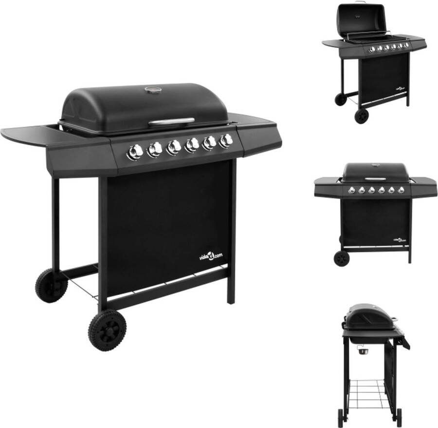 VidaXL Gasbarbecue 6 branders Gasgrill met groot kookoppervlak Robuust en duurzaam Inclusief zijtafels Afneembare vetopvangbak Met barbecuehoes Zwart Gepoedercoat staal 102x55x98cm Barbecue