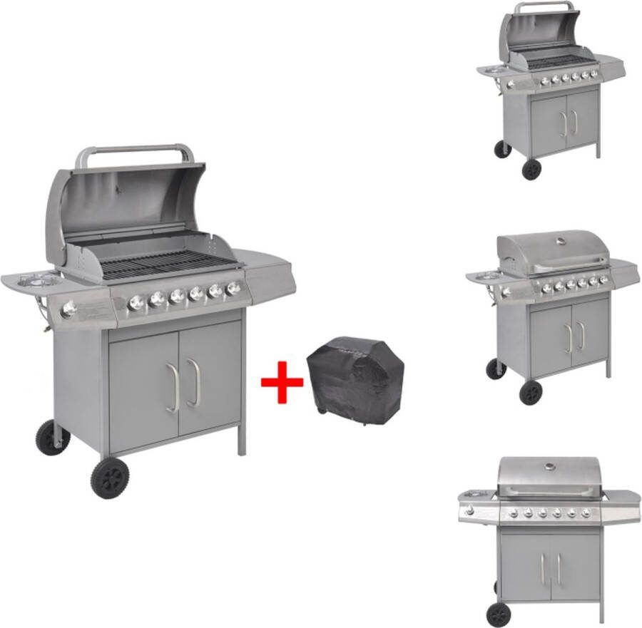 VidaXL Gasbarbecue BBQ 133 x 58 x 108 cm 6 kookzones Zijtafel en verwijderbare vetopvanger Barbecue