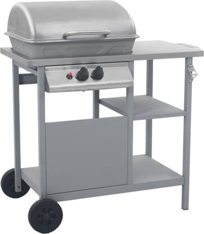 VidaXL Gasbarbecue met 3-laags zijtafel zwart en zilverkleurig