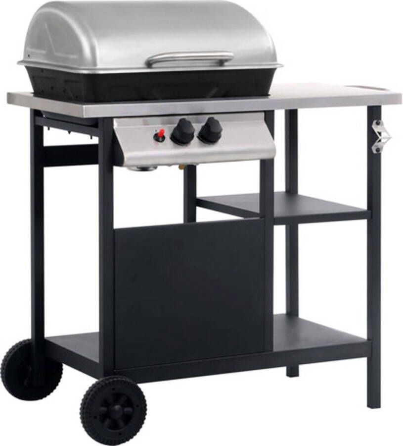 VidaXL Gasbarbecue met 3-laags zijtafel zwart en zilverkleurig