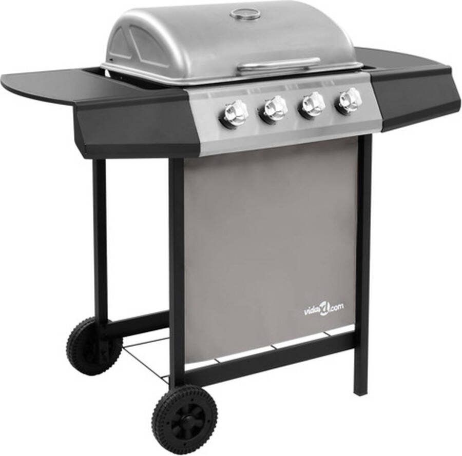 VidaXL VDXL Gasbarbecue met 4 branders zwart en zilverkleurig