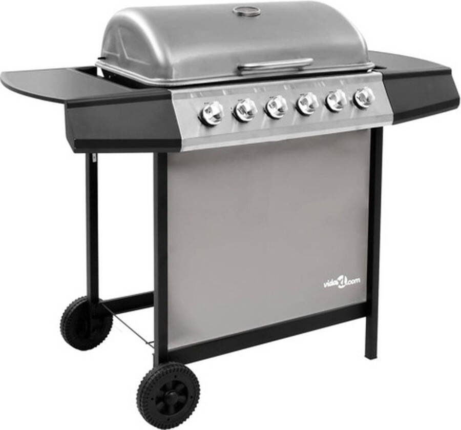 VidaXL VDXL Gasbarbecue met 6 branders zwart en zilverkleurig