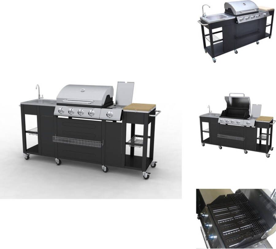 VidaXL Gasbarbecue Vier Branders 66x46.5 cm RVS 8 wielen Barbecue