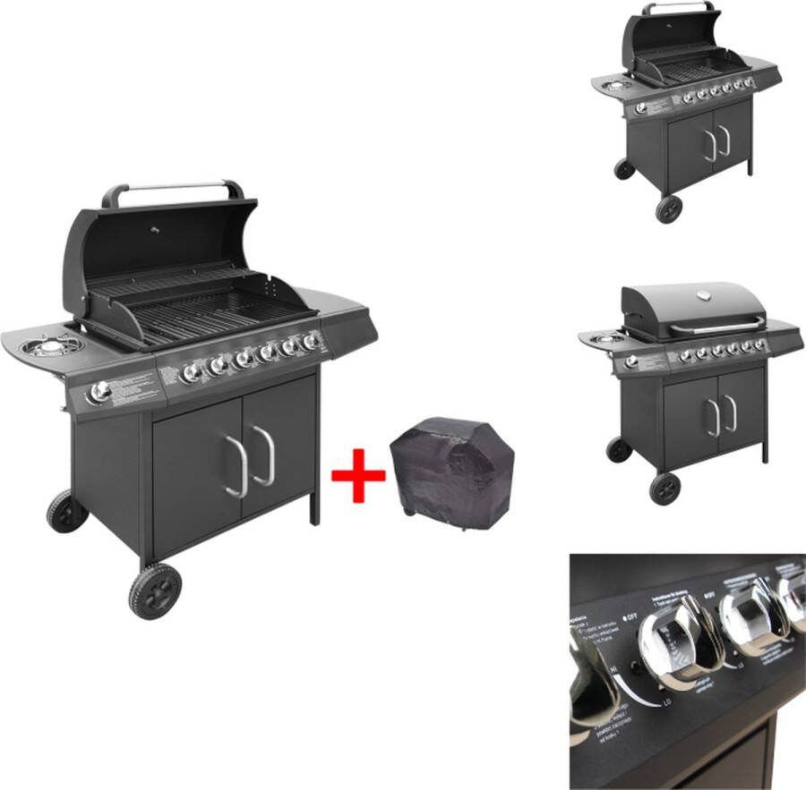 VidaXL Gasbarbecue Zwart 133 x 58 x 108 cm Met 6 kookzones Inclusief afdekhoes Barbecue
