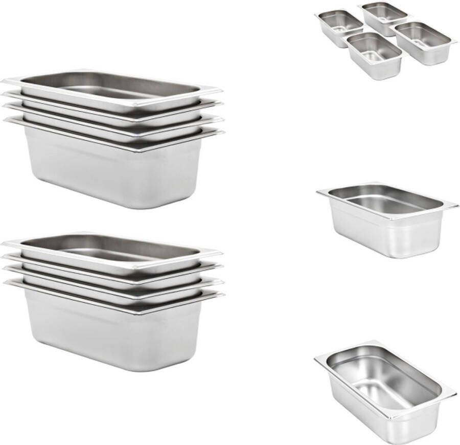 VidaXL Gastronorm GN 1 3 Stalen Schalen 325x176x100 mm Stapelbaar Set van 8 Gastronormbak