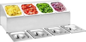 VidaXL Gastronormbakkenhouder met 4 GN 1 6 bakken roestvrij staal