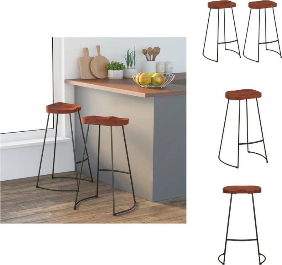 VidaXL Gavin Barkruk Retro Massief mangohout Gepoedercoat ijzer 50x40x78cm Draagvermogen 110kg (set van 2) Barkruk