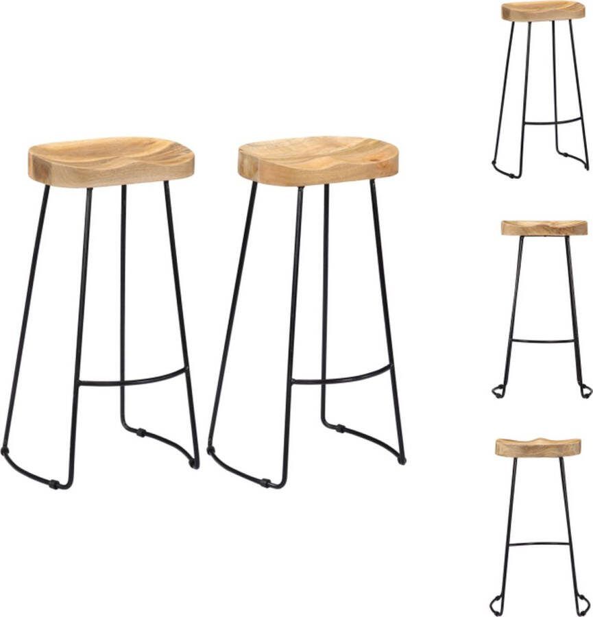 VidaXL Gavin Retro Barkruk Massief mangohout Set van 2 Barkruk