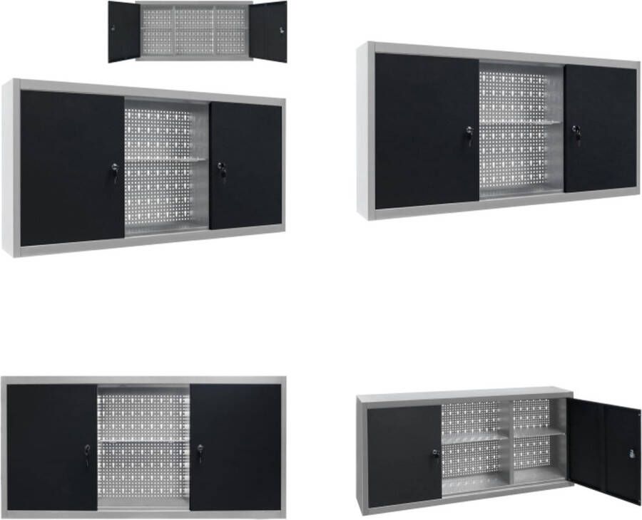 VidaXL Gereedschapskast voor aan de wand metaal grijs en zwart Gereedschapskast Gereedschapskasten Gereedschaps Kast Gereedschaps Kasten