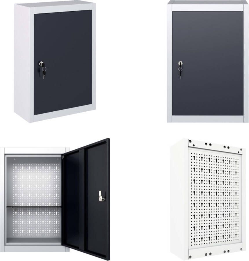 VidaXL Gereedschapskast voor aan de wand metaal grijs en zwart Gereedschapskast Gereedschapskasten Gereedschaps Kast Gereedschaps Kasten