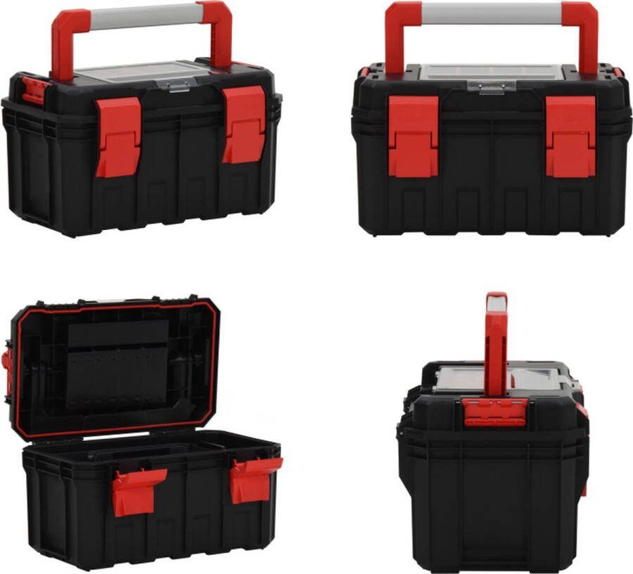 VidaXL Gereedschapskist 45x28x26-5 cm zwart en rood Gereedschapskist Gereedschapskisten Gereedschapsorganiser Opbergkist