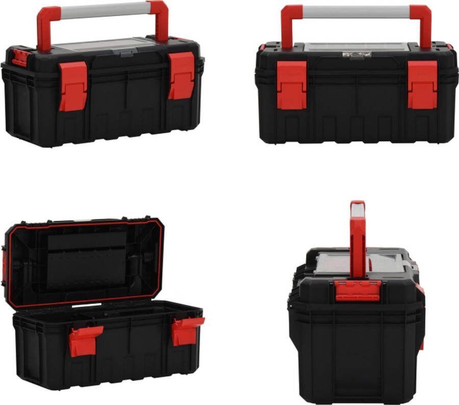 VidaXL Gereedschapskist 55x28x26-5 cm zwart en rood Gereedschapskist Gereedschapskisten Gereedschapsorganiser Opbergkist