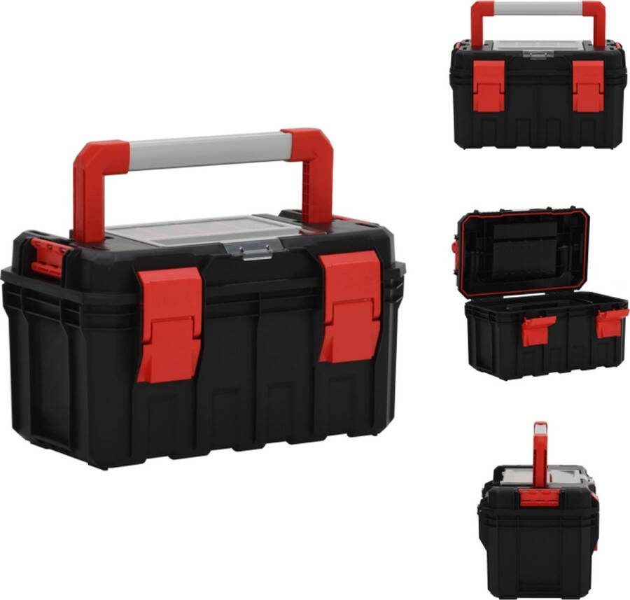 VidaXL Gereedschapskist Diepe bakken Transparant deksel Verwijderbare verdeler Brede toepassing Zwart en rood PP ABS aluminium en PC 45x28x26.5cm Gereedschapskoffer