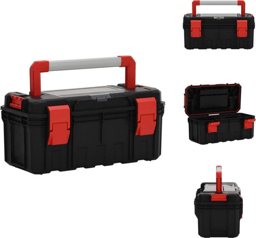 VidaXL Gereedschapskist Diepe bakken Transparant deksel Verwijderbare verdeler Breed toepasbaar Zwart Rood 55x28x26.5cm PP ABS Aluminium PC Gereedschapskoffer