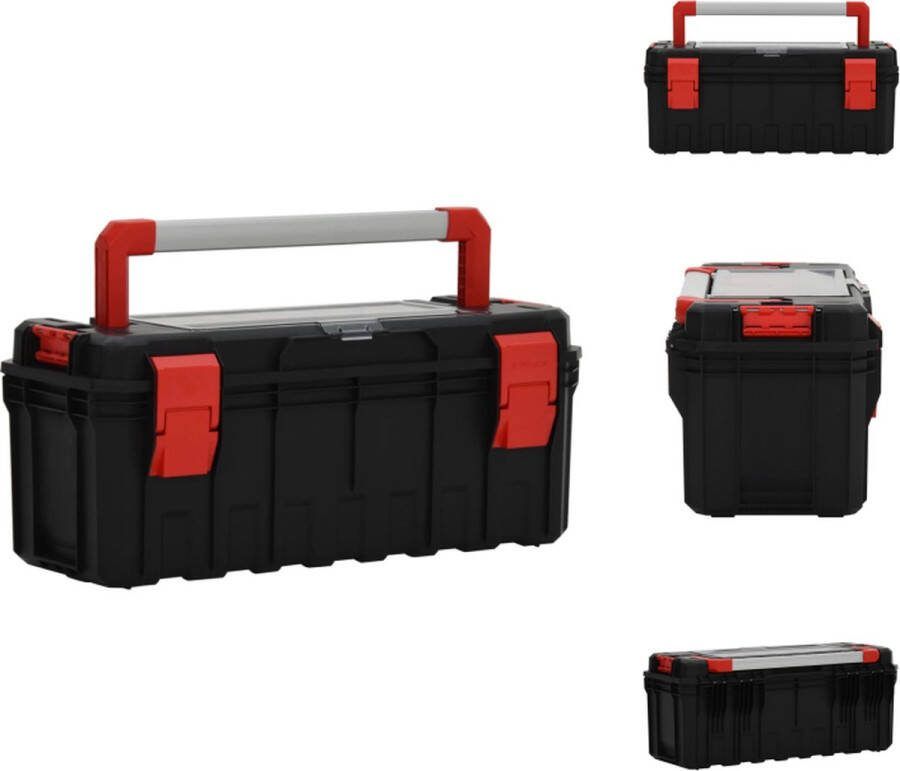 VidaXL Gereedschapskist Transparant deksel Verwijderbare verdeler Brede toepassing Zwart en rood PP ABS aluminium PC 65x28x31.5 cm Gereedschapskoffer