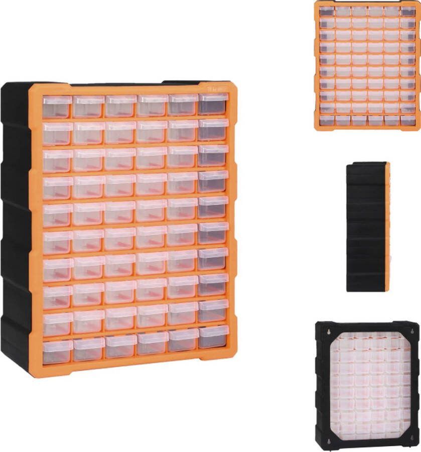 VidaXL Gereedschapsorganiser 60 lades slagvast kunststof doorzichtig 38 x 16 x 47.5 cm oranje zwart Gereedschapskoffer