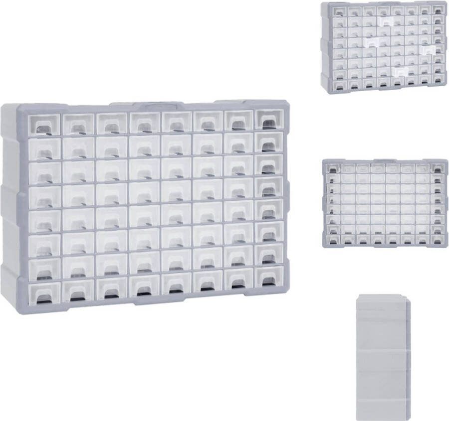 VidaXL Gereedschapsorganiser 64 kleine lades Transparant PP 52x16x37.5cm Gereedschapskoffer