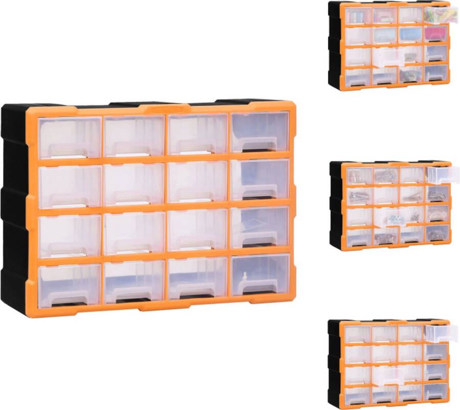 VidaXL Gereedschapsorganizer 16 medium lades 52 x 16 x 37 cm doorzichtig oranje en zwart Gereedschapskoffer