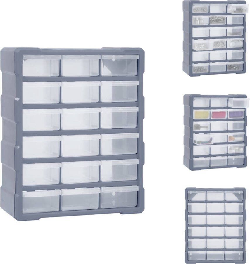 VidaXL Gereedschapsorganizer 18 medium lades 38 x 16 x 47 cm Grijs Gereedschapskoffer