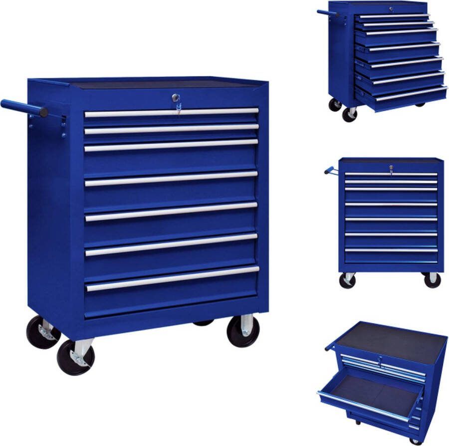 VidaXL Gereedschapswagen 7 schuiflades 690x330x772 mm Blauw Staal Steekwagen