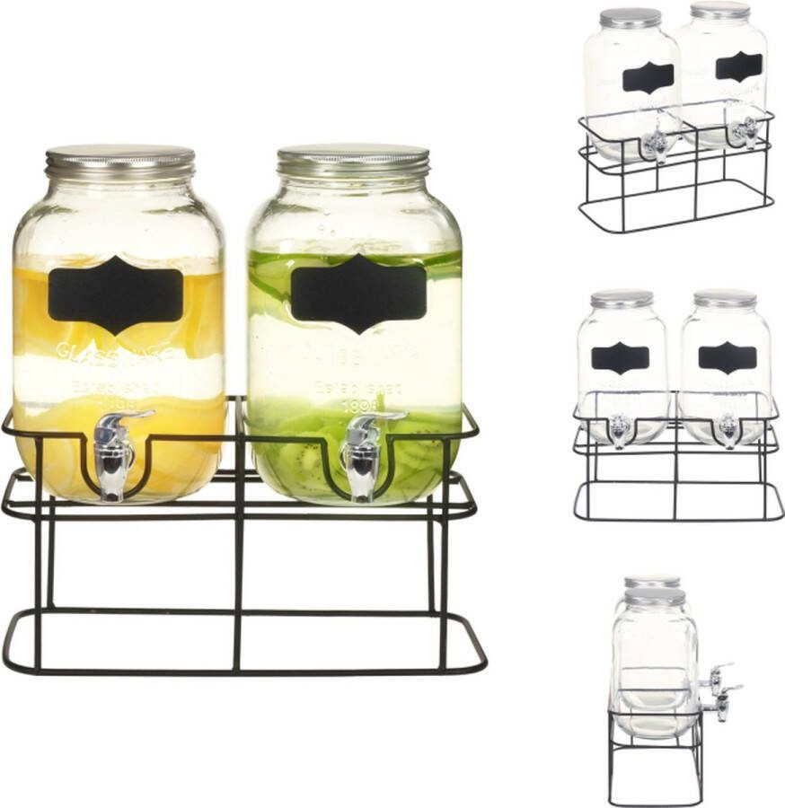 VidaXL Glas Drankdispenserset Vintage Stijl 2 x 4L Met Standaard Drankdispenser