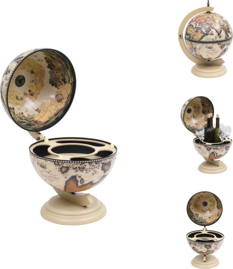 VidaXL Globebar Eucalyptus 38 x 33 x 48 cm wit 16e eeuwse zeekaarten fresco-replicas Wijnrek