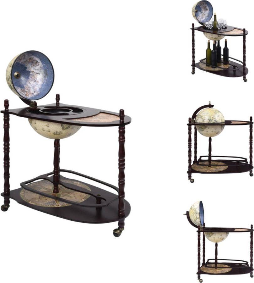 VidaXL Globebar hout Groen en bruin Massief houten pilaren Ijzer en rubber 70 x 45 x 88 cm Wijnrek