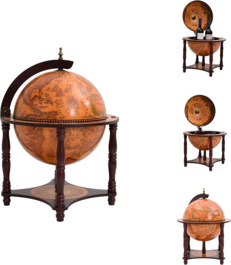 VidaXL Globebar Houten Wereldkaart 42 x 42 x 57 cm Massief Eucalyptushout Wijnrek
