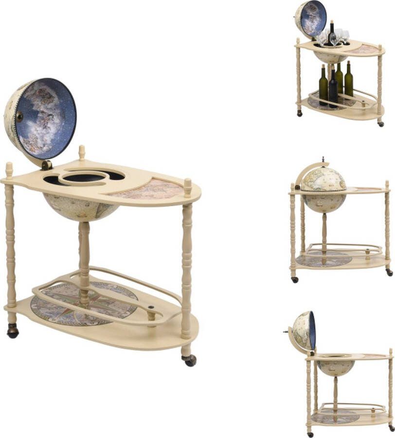 VidaXL Globebar Renaissance Houten Groen Wit 70x45x88 cm Met wieltjes Wijnrek