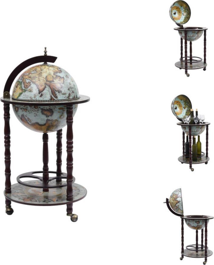 VidaXL Globebar Wereldbol bar Massief hout 36 cm Blauw bruin Wijnrek