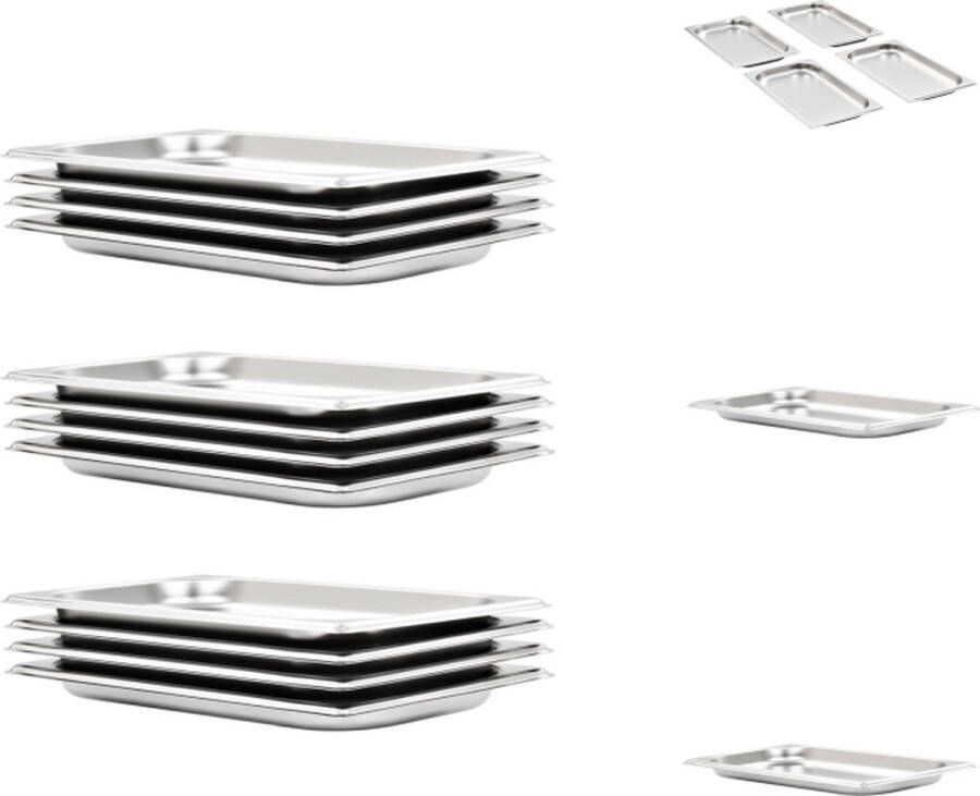 VidaXL GN Gastronormbakken Zilver 325 x 176 x 20 mm RVS 12 stuks Gastronormbak