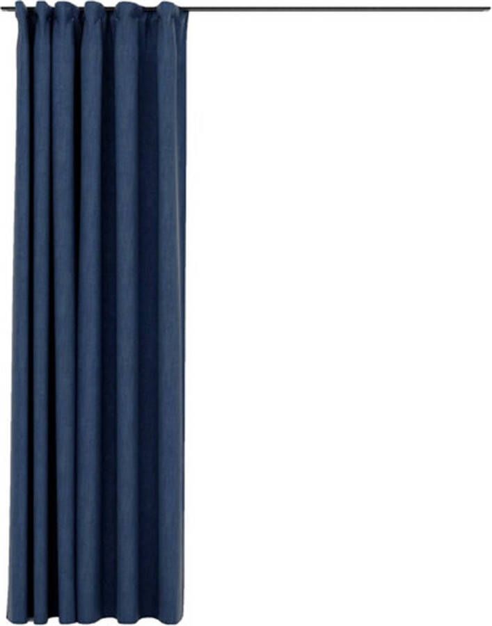 VidaXL -Gordijn-linnen-look-verduisterend-met-haken-290x245-cm-blauw