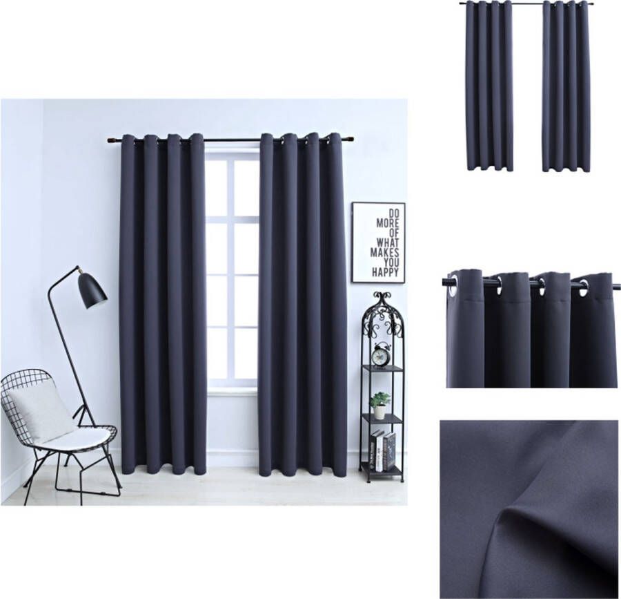 VidaXL Gordijnen Antraciet 140x225 cm Eenvoudig op te hangen met metalen ringen Gordijn