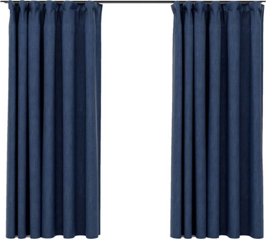 VidaXL Gordijnen linnen-look verduisterend haken 2 st 140x175 cm blauw VDXL_321180