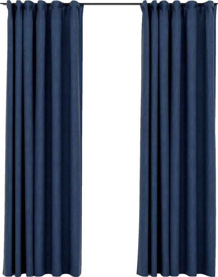 VidaXL Gordijnen linnen-look verduisterend haken 2 st 140x225 cm blauw VDXL_321181