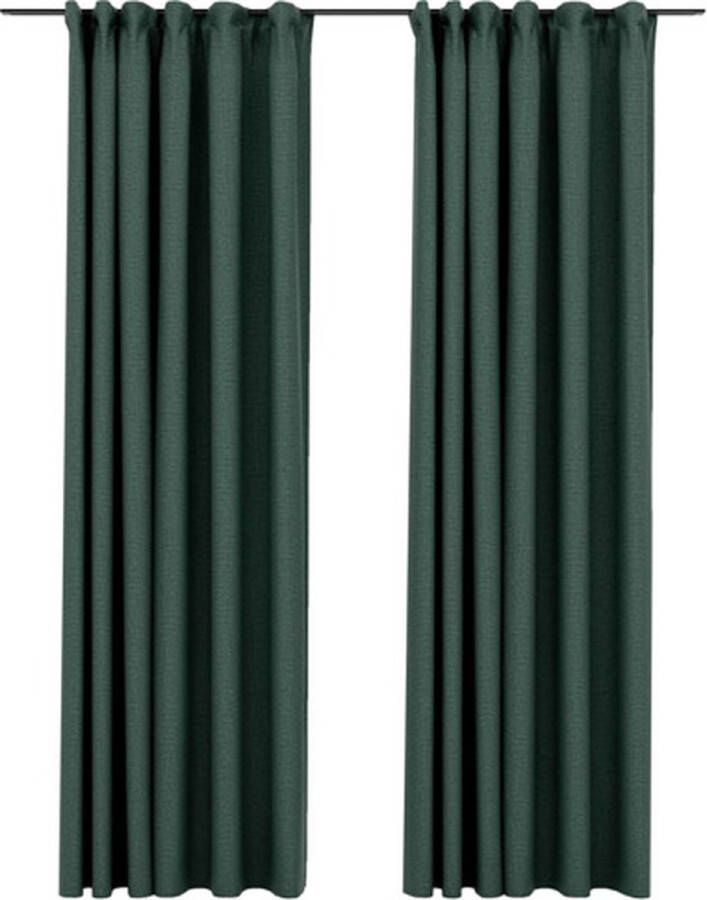 VidaXL Gordijnen linnen-look verduisterend haken 2 st 140x225 cm groen VDXL_321189