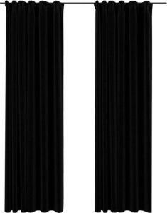VidaXL Gordijnen linnen-look verduisterend haken 2 st 140x225 cm zwart VDXL_321157