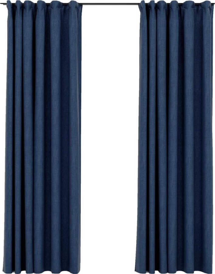 VidaXL Gordijnen linnen-look verduisterend haken 2 st 140x245 cm blauw VDXL_321182